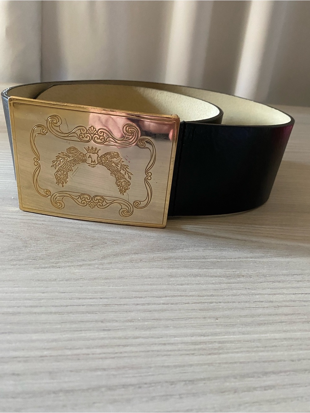 Y2K Wide Leather Belt with Gold Decorative Buckle embellished maximalist